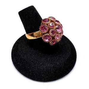 Vintage Sarah Coventry Pink Champagne Ring, Cluster Rhinestone Ring Adjustable